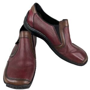 Rieker Red Burgundy Wine Leather Slip On Loafers 38